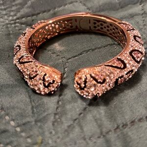 Vintage Joan Boyce Rhinestone Animal Print Hinged Bracelet